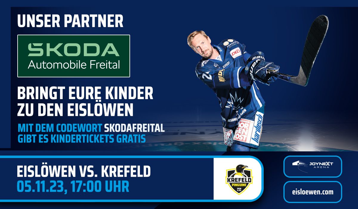Skoda Freital lädt Kinder gegen Krefeld ein Dresdner Eislöwen